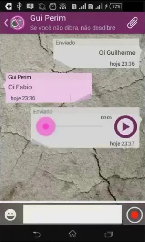 Mensagem de áudio enviada no VibeFestApp