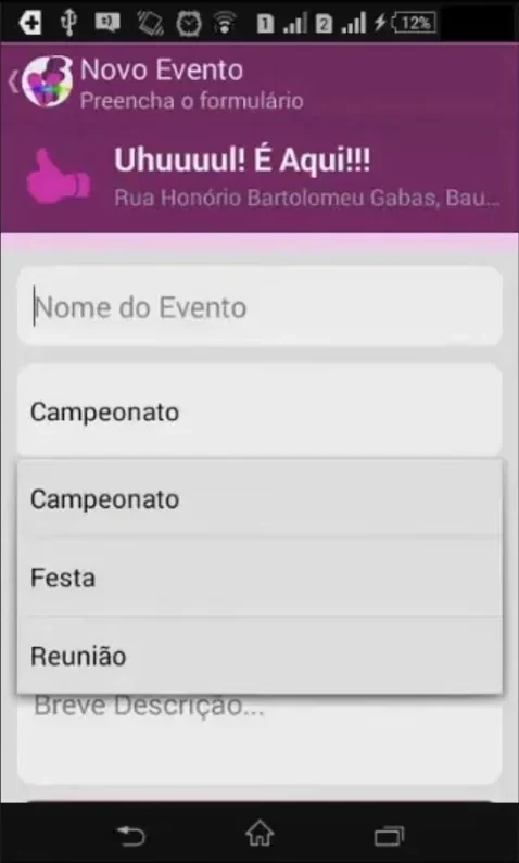 Formulário de novo evento no VibeFestApp