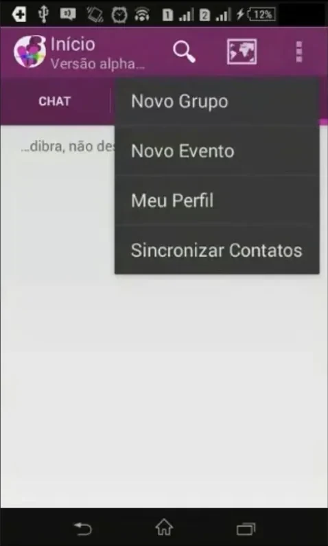 Menu de sincronização de contatos do VibeFestApp