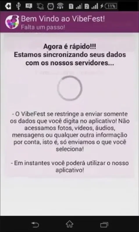 Sincronização inicial de contatos no VibeFestApp