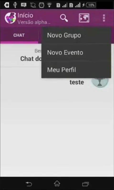 Menu principal do VibeFestApp