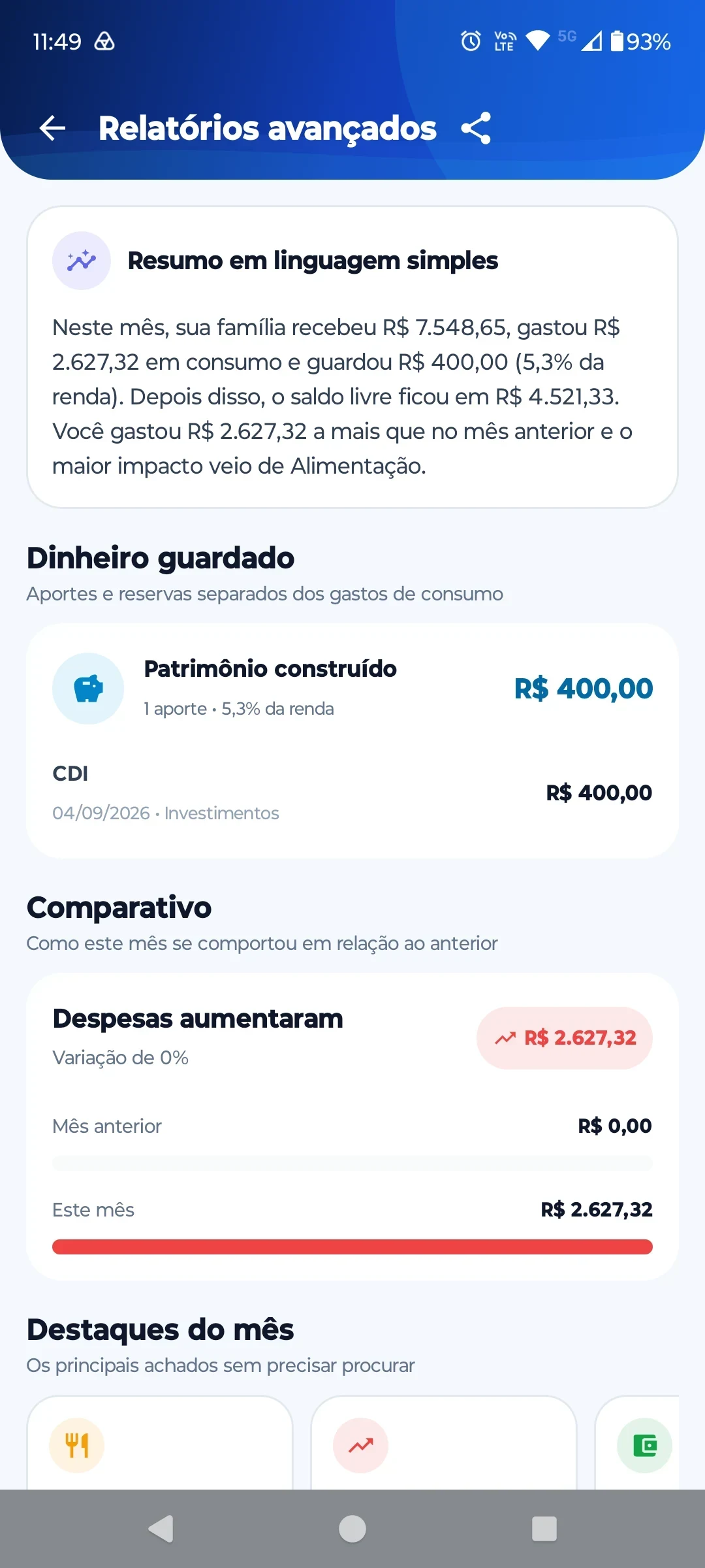 Resumo dos relatórios avançados do ContaOkay