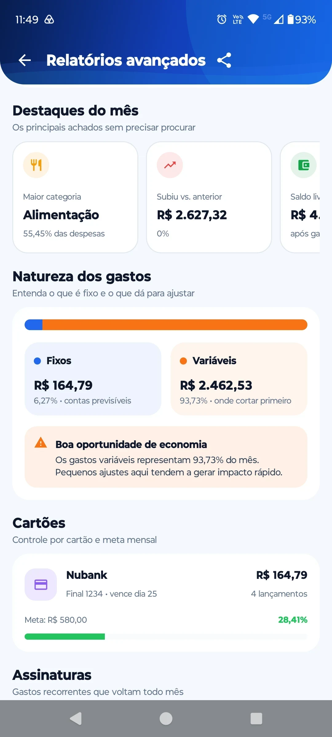 Detalhamento de gastos nos relatórios do ContaOkay