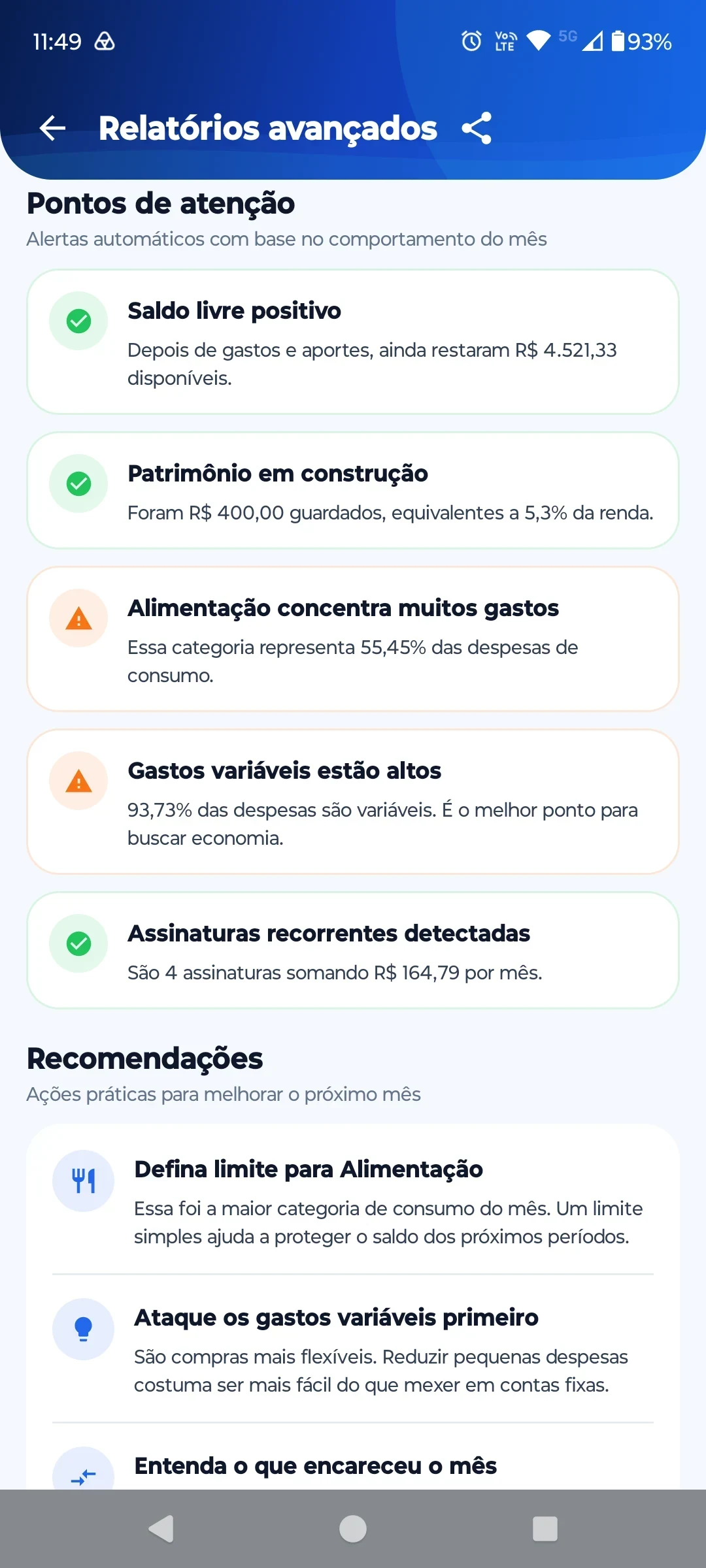 Pontos de atenção dos relatórios do ContaOkay