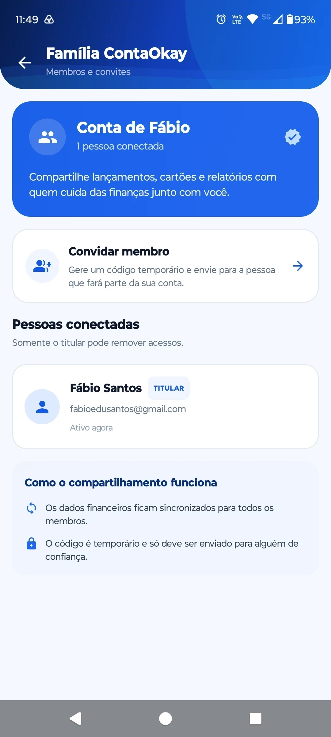 Tela Família ContaOkay