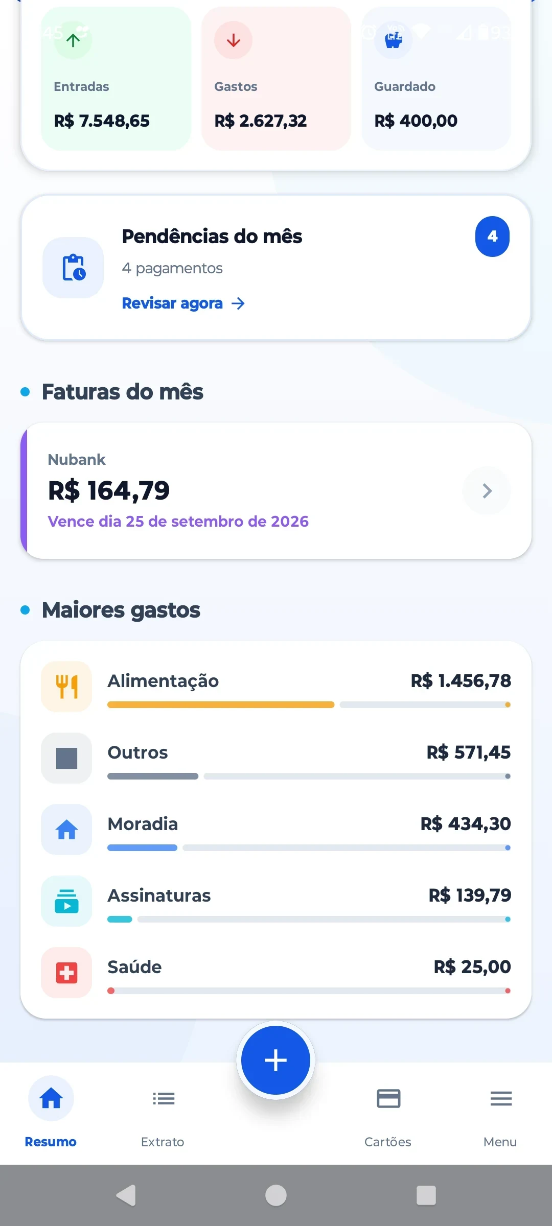 Detalhes do dashboard do ContaOkay